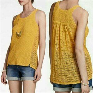 Anthropologie Sparrow Small Open Knit Tank Top Mustard Yellow Small